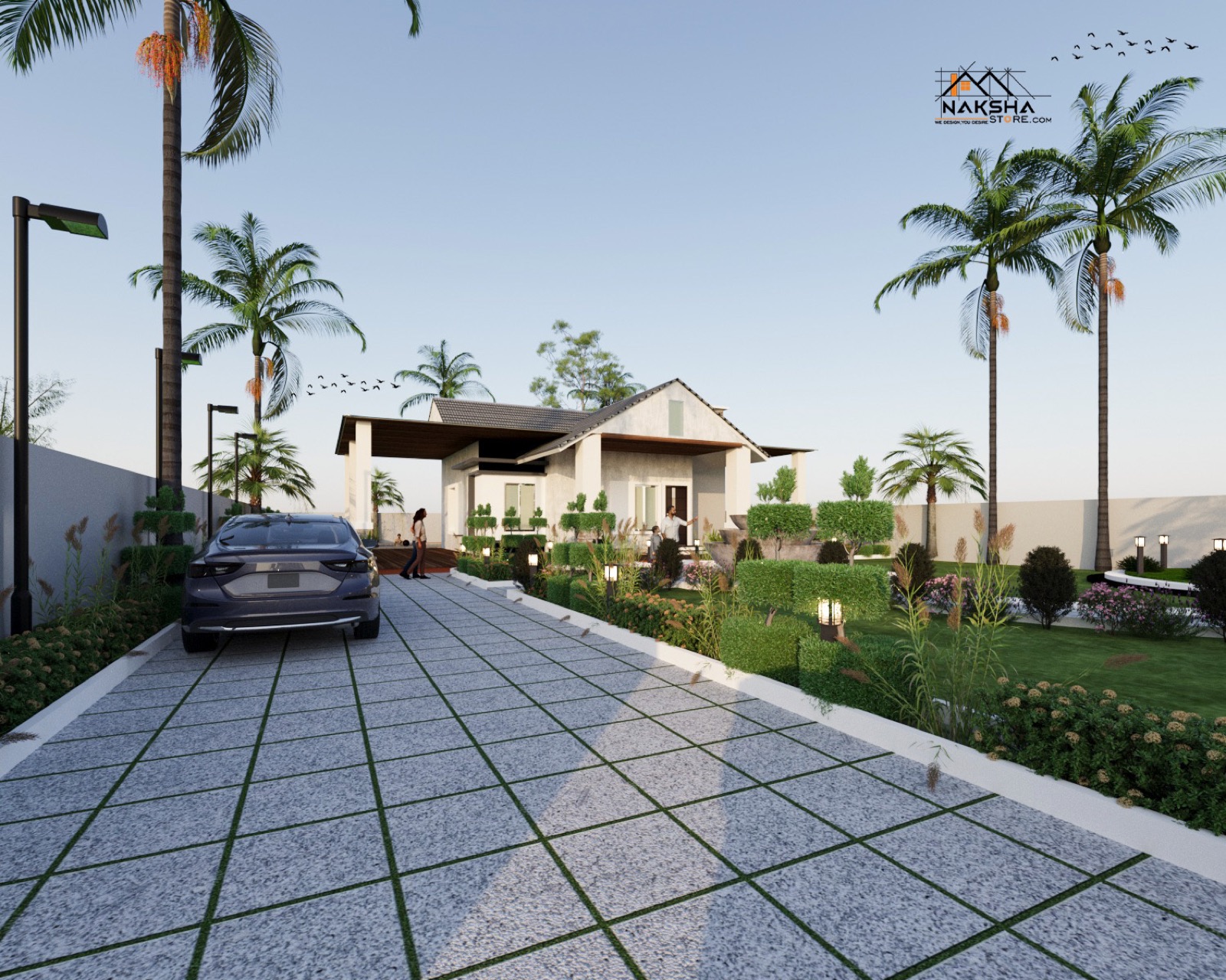 Driveway approach to a farmhouse development